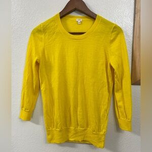 J. Crew 100%Merino Wool Crew Neck Sweater Yellow 3/4 Sleeve Size S